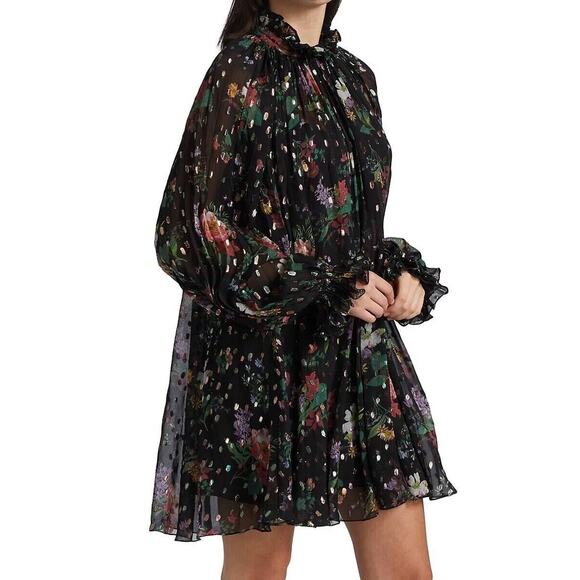 Amur Yael A line Dress In Black Floating Floral Size 2 - Picture 1 of 16